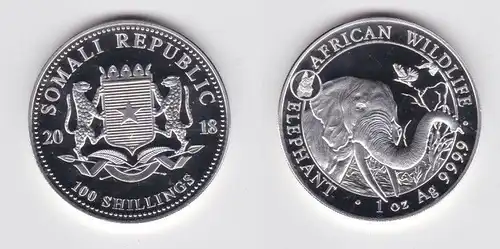 100 Schilling Silber Münze Somalia 2018 1 Oz .999 Wildleben Elefant (148426)