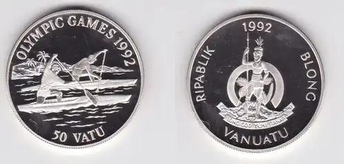 50 Vatu Silber Münze Vanuatu 1992 Olympische Spiele 1992 Kanufahrer (144244)