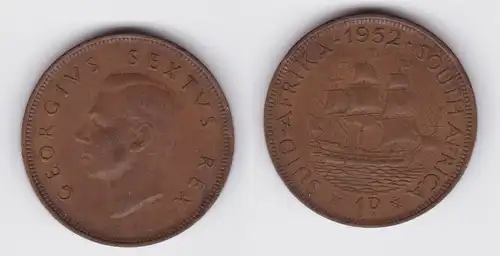 1 Penny Bronze Münze Südafrika 1952 König Georg VI. (124976)