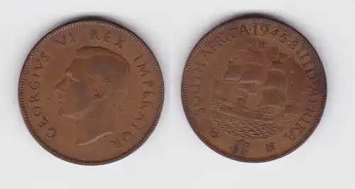 1 Penny Bronze Münze Südafrika 1945 König Georg VI. (122407)