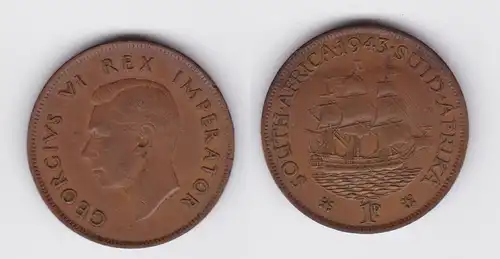 1 Penny Bronze Münze Südafrika 1943 König Georg VI. (128833)
