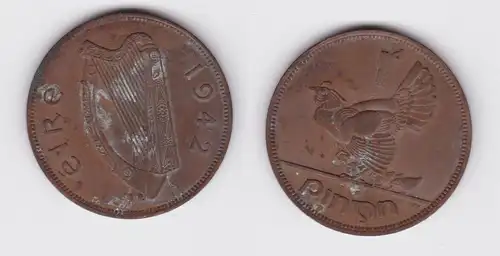 1 Pingin Bronze Münze Irland 1942 (143372)