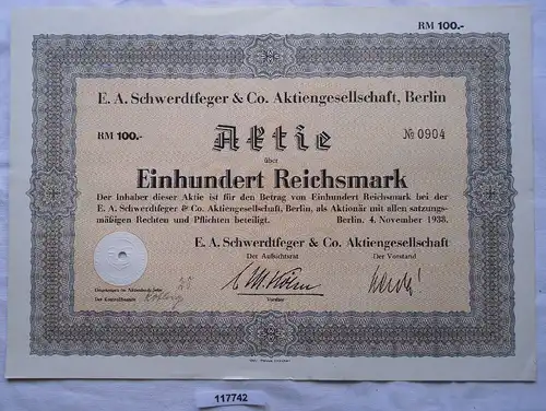 Aktie E.A.Schwerdtfeger & Co AG Berlin 4.November 1938 (117742)