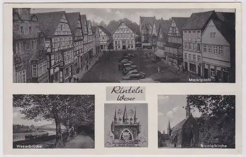 903164 Mehrbild Ak Rinteln Weser Marktplatz, Weserbrücke, Nicolaikirche um 1950