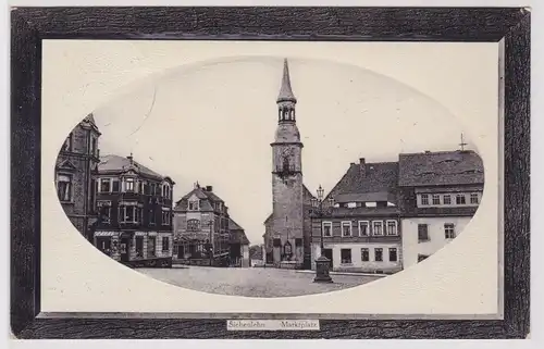 92708 Passepartout AK Siebenlehn - Marktplatz mit Geschäften und Kirche 1910