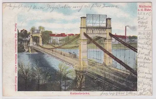 11149 AK Mülheim an der Ruhr - Kettenbrücke mit Flusspartie 1905