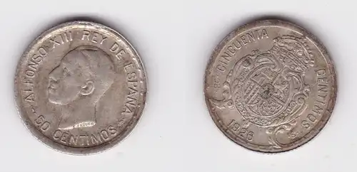 50 Centimos Silber Münze Spanien 1926 Alfonso XIII (161459)