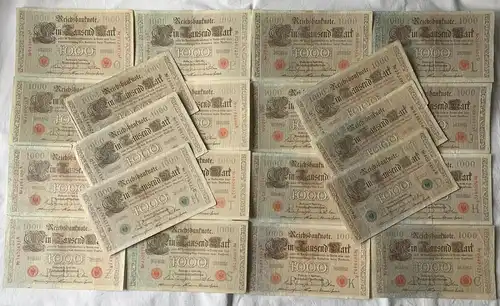 Sammlung 22x  1000 Reichsmark Banknoten 21.4.1910 versch. Buchstaben (113556)