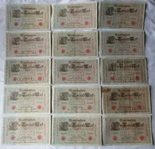 Sammlung 15x  1000 Reichsmark Banknoten 21.4.1910 versch. Buchstaben (107736)
