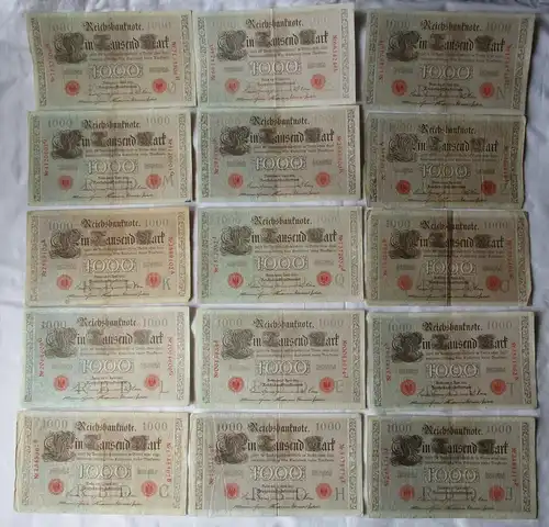 Sammlung 15x  1000 Reichsmark Banknoten 21.4.1910 versch. Buchstaben (100516)