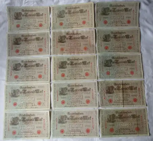 Sammlung 15x  1000 Reichsmark Banknoten 21.4.1910 versch. Buchstaben (104147)