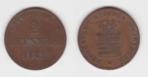 2 Pfennig Kupfer Münze Sachsen-Meiningen 1862 f.ss (142725)