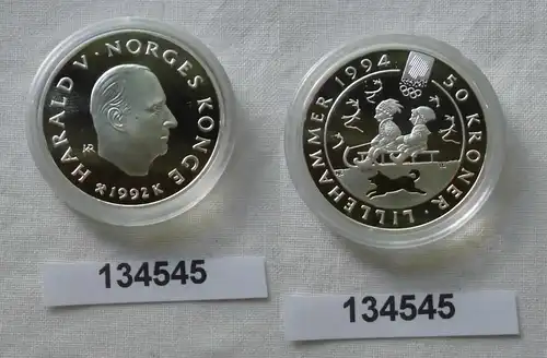 50 Kronen Silber Münze Norwegen Olympiade 1994 Lillehammer 1992 (134545)