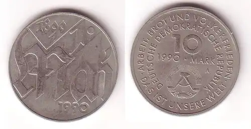 DDR Gedenk Münze 10 Mark 100.Jahre 1.Mai Feiertag 1990 (113522)