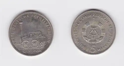 DDR Gedenk Münze 5 Mark erste deutsche Ferneisenbahn Saxonia 1988 (119797)