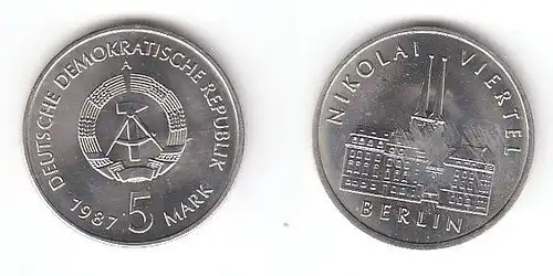 DDR Gedenk Münze 5 Mark Berlin Nikolai Viertel 1987 (112571)