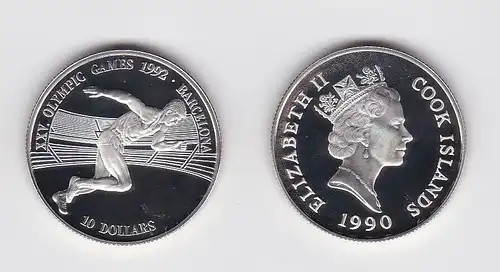 10 Dollar Silbermünze Cook Inseln 1990 Olympia Barcelona 1992 Läufer (131868)