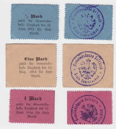 3 x Banknoten Notgeld Gemeindekasse Sulzbach 1914 (132940)