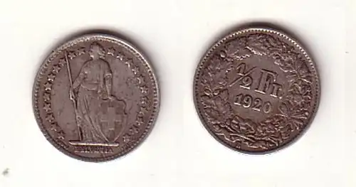 1/2 Franken Silber Münze Schweiz 1920 (103096)
