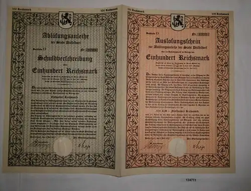 100 RM Auslosungsschein Ablösungsanleihe der Stadt Düsseldorf 1.7.1927 (124711)