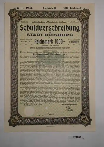 1000 RM Schuldverschreibung Stadt Duisburg 31. Mai 1928 (124255)