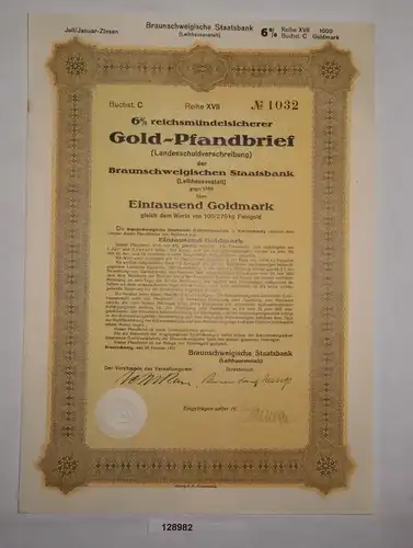 1000 Goldmark Pfandbrief Braunschweigische Staatsbank 20. Februar 1927 (128982)