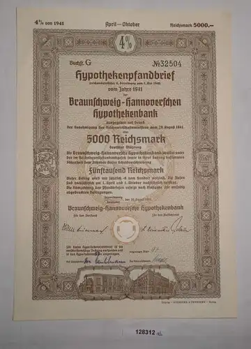 5000 RM Pfandbrief Braunschweig-Hannoversche Hypothekenbank 30.Aug 1941 (128312)