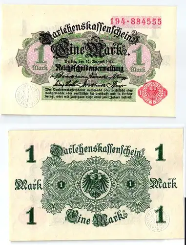1 Mark Banknote Darlehnskassenschein 12.8.1914 Rosenberg 51 A (123891)