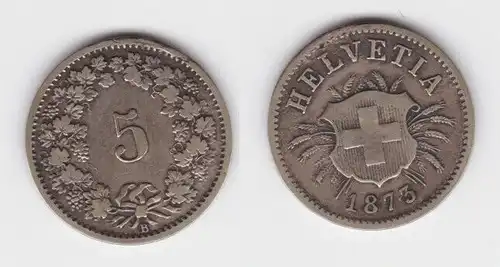 5 Rappen Kupfer Nickel Münze Schweiz 1873 B (131431)