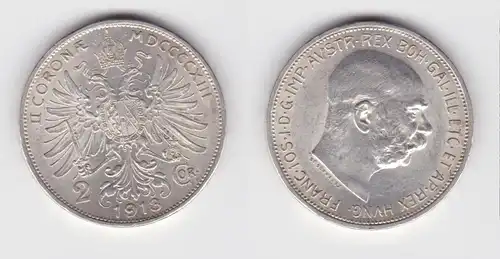 2 Kronen Silber Münze Österreich 1913 f.vz (151194)