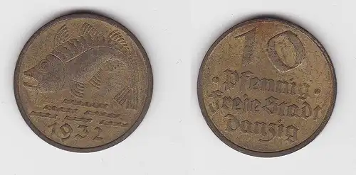 10 Pfennig Messing Münze Danzig 1932 Dorsch Jäger D 13 ss (150693)