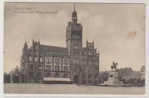 76067 Feldpost Ak Stolp in Pommern Rathaus & Kaiser Wilhelm Denkmal 1917