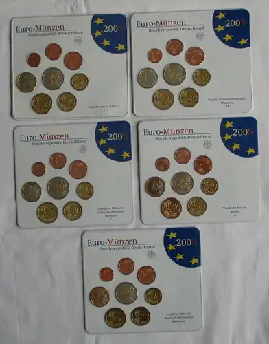 BRD Lot von 5 x KMS 2005 A,D,F,G,J mit 1 Cent bis 2 € komplett Stgl.(104046)