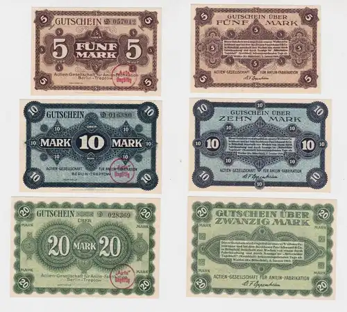 5,10 & 20 Mark Banknoten Notgeld Berlin-Treptow 02.01.1919 (135374)