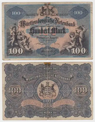 100 Mark Banknote Württembergische Notenbank Ro. WTB10b 01.01.1911 (126155)