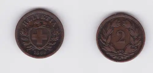 2 Rappen Kupfer Münze Schweiz 1866 B (127388)