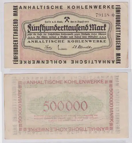 500000 Mark Banknote Inflation Halle Anhaltische Kohlenwerke 1923 (126116)