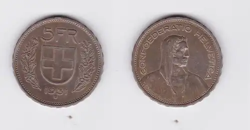 5 Franken Silber Münze Schweiz 1931 B (127315)