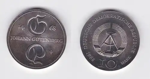 DDR Gedenk Silber Münze 10 Mark Johann Gutenberg 1968 (104929)