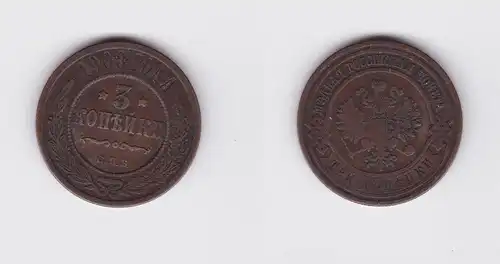 3 Kopeken Kupfer Münze Russland 1908 (126864)