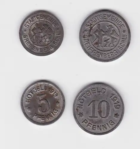 5 und 10 Pfennig Eisen Notgeld Münzen Stadt Greiffenberg Schlesien 1919 (139978)