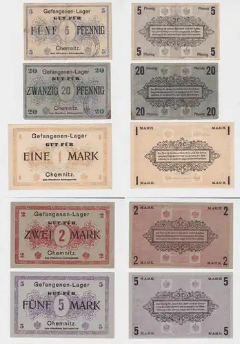 5 Pfennig bis 5 Mark Banknoten Gefangenenlager Chemnitz 1.Weltkrieg (138206)