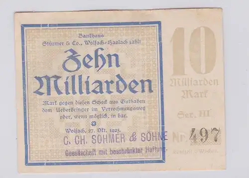 10 Milliarden Mark Banknote Inflation Wolfach Bankhaus Stürmer 1923 (126430)