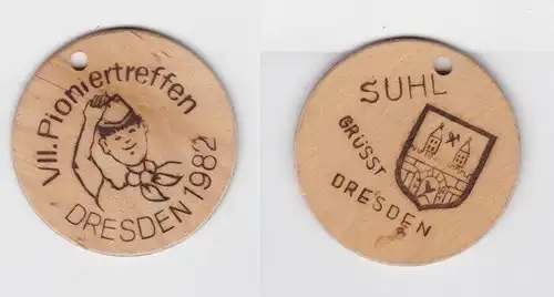 DDR Holz Medaille VII. Pioniertreffen Dresden 1982 - Suhl grüßt Dresden (144530)