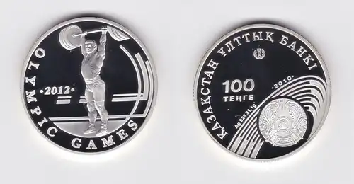 100 Tenge Silbermünze Kasachstan 2010 Olympiade 2012 Gewichtheber PP (126791)