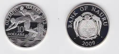 10 Dollar Silbermünze Nauru 2009 Olympische Spiele 2012 Schwimmer PP (126785)