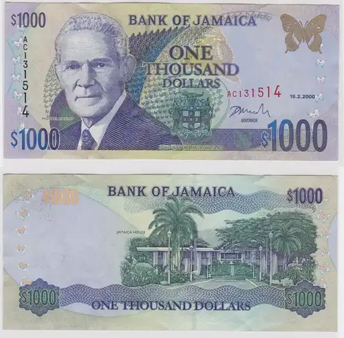 1000 Dollar Banknote Jamaika Jamaica 2000 fast UNC Pick 78 a (152719)
