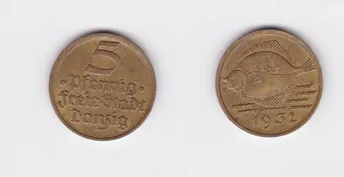 5 Pfennig Messing Münze Danzig 1932 Flunder (127008)