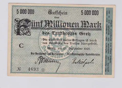 5 Millionen Mark Banknote Inflation Landkreis Greiz 17.9.1923 (126289)