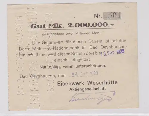 2 Millionen Mark Banknote Bad Oeynhausen Eisenwerk 24.8.1923 (126218)